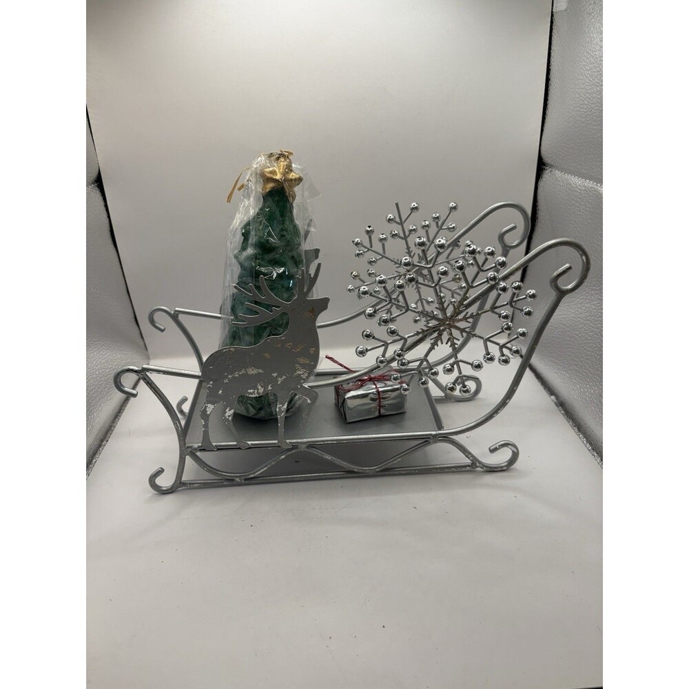 Vintage Alco Glittering Silver Sleigh  Candle Holder Hand Crafted Metal Works